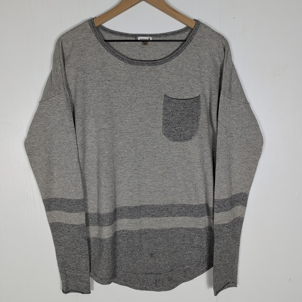 Smartwool Merino Wool Blend Long Sleeve Top Gray Striped Pocket Sweater Womens M